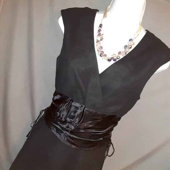 Spiegel Black Silk Midi-Dress * Semi-Formal, Cocktail * Sz 8 * Vintage Y2K 90's - Picture 2 of 10